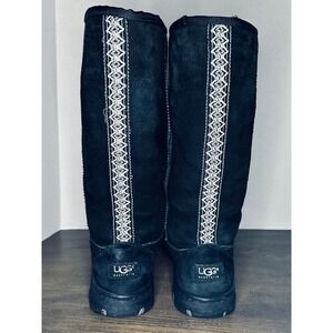 UGG Australia Ultimate Tall Braid 5340 Black Suede Sheepskin Lined Boots Women 9